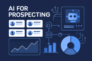 Ilustração de IA aplicando prospecção com gráficos e automação