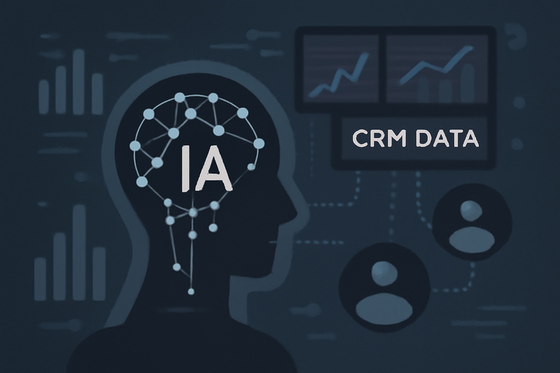 Ilustração de IA na prospecção com dados de CRM e gráficos