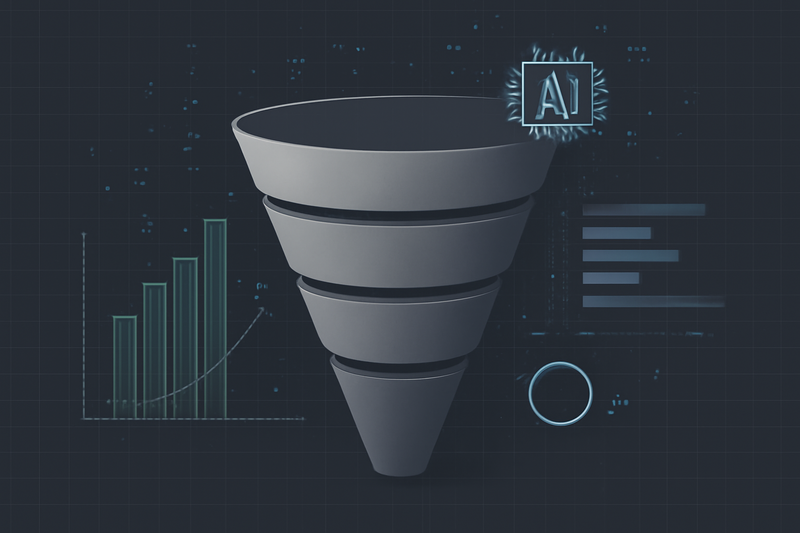 Ilustracao de IA atuando na prospeccao com funil de vendas