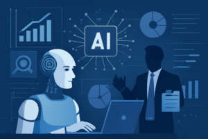 Ilustracao de IA aplicada a prospeccao de vendas com dados e gráficos