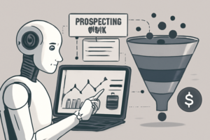 Ilustração de IA avaliando dados de prospecção para o funil de vendas
