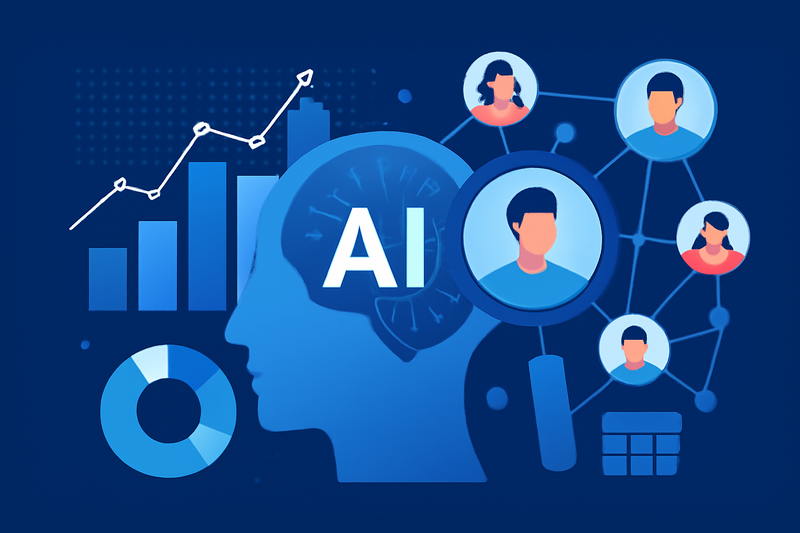 Ilustracao de IA aplicando prospeccao de leads com dados e redes