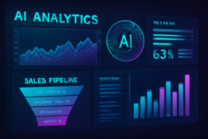 dashboard de IA com funil de vendas e analytical chart