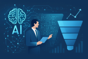 Conceito de IA aplicada à prospecção com gráfico de funil