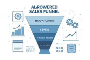 Diagrama de funil de prospecção com IA e dados