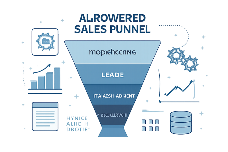 Diagrama de funil de prospecção com IA e dados
