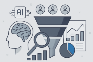 Ilustracao de IA aplicadas a prospeccao e funil de vendas com gráficos