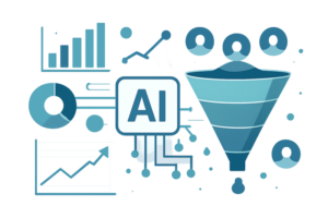 Ilustração de IA na prospecção de vendas com foco em dados e funil