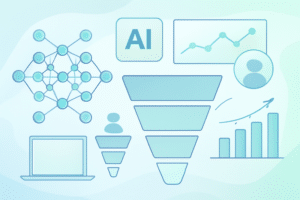 Ilustracao de IA aplicada a prospeccao e funil de vendas
