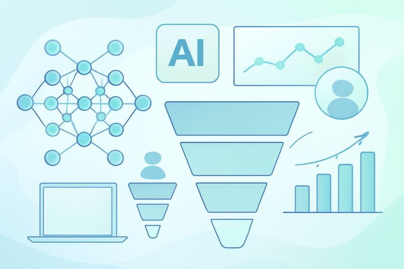 Ilustracao de IA aplicada a prospeccao e funil de vendas