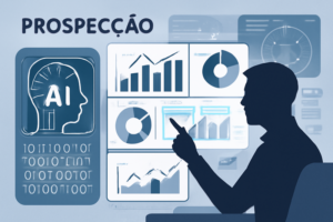 Ilustração de IA e prospecção com dashboards