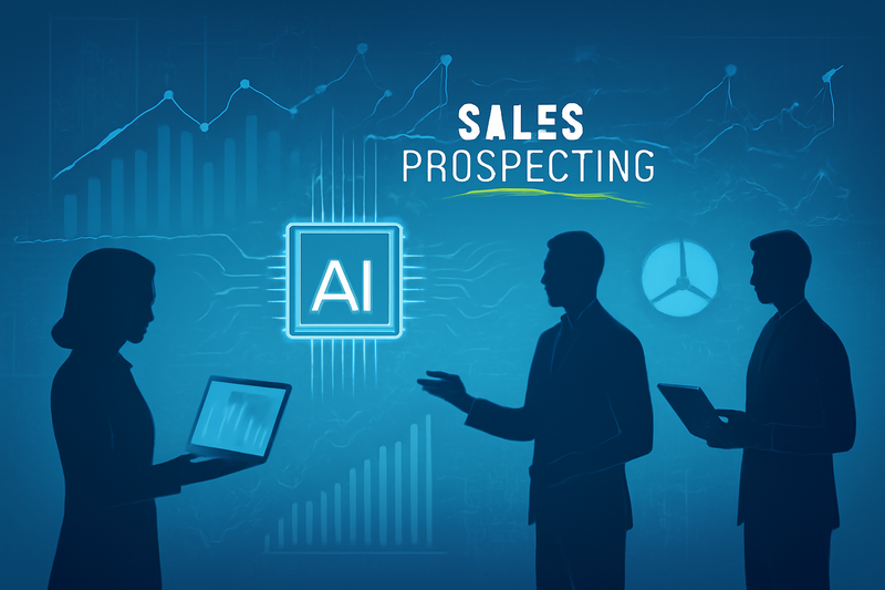 Ilustracao de IA auxiliando na prospecção de vendas com dados e grafico