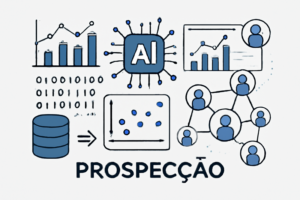 Ilustração de IA aplicada à prospecção com dados e gráficos