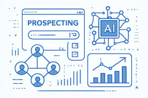 Ilustracao tecnica de prospecção com IA e dados