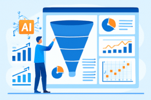 Ilustracao de IA aplicada a prospeccao em vendas com funil