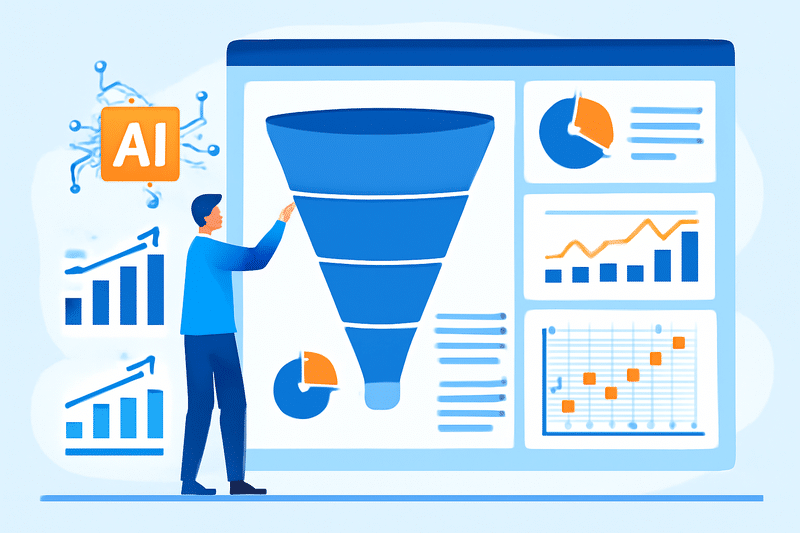 Ilustracao de IA aplicada a prospeccao em vendas com funil