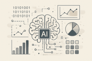Ilustracao de IA aplicada a prospeccao com elementos de dados