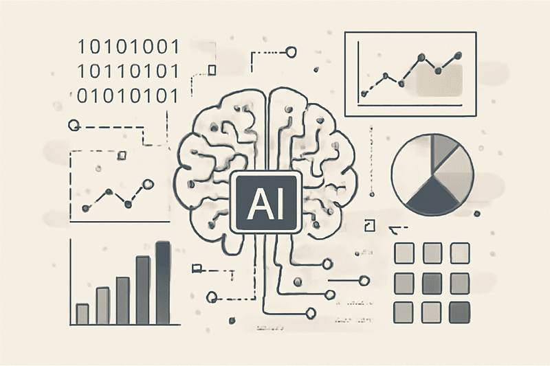 Ilustracao de IA aplicada a prospeccao com elementos de dados