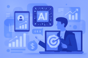 Ilustracao de IA aplicada a prospeccao com dados e gráficos