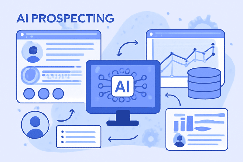 Ilustração de IA aplicando prospecção de leads em um funil de vendas
