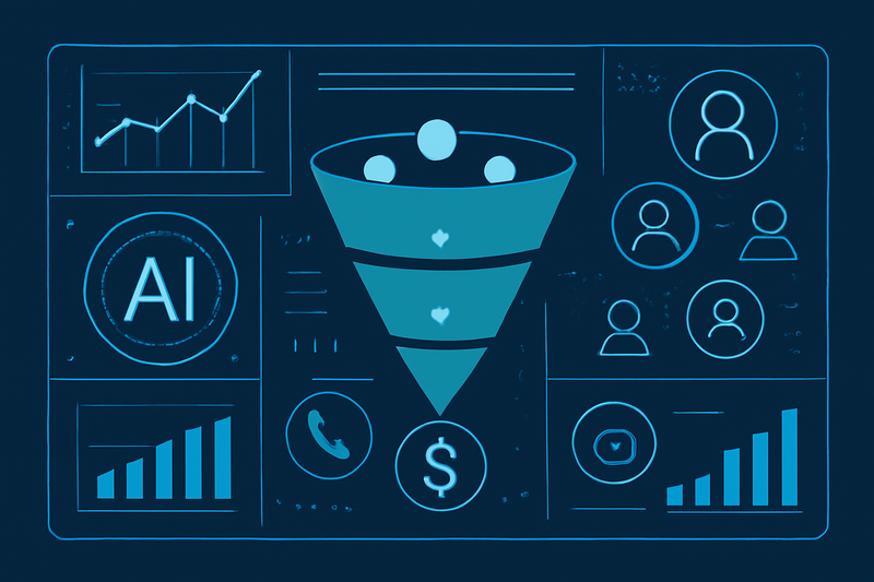 interface de IA com dados de prospecção e funil de vendas