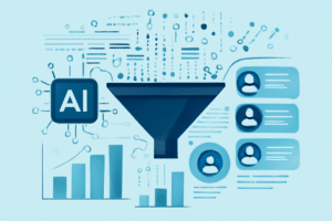 Ilustração de IA na prospecção com gráfico de funil