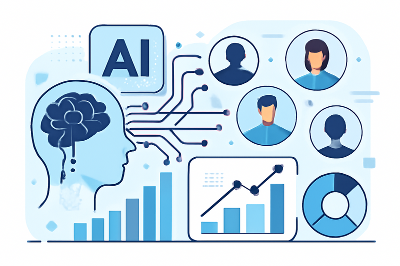 Ilustracao de IA na prospeccao com grafico e contatos