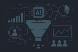 IA de prospecção representada por rede neural conectando leads ao funil de vendas