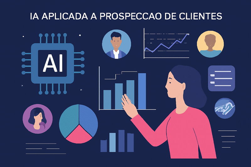 Ilustracao de IA aplicando prospecção de clientes