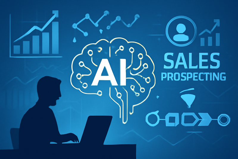 Ilustração de IA de Prospecção com gráficos e rede neural