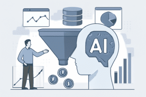 Ilustracao de IA na prospecção com funil de vendas
