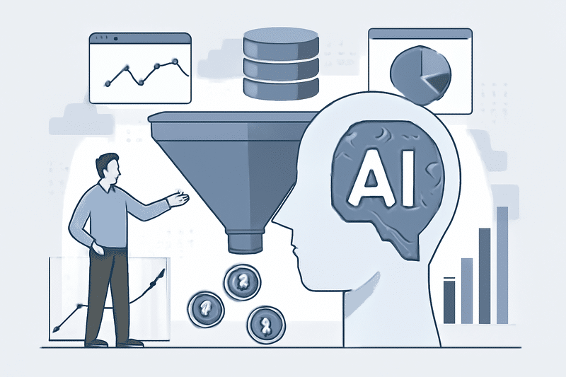 Ilustracao de IA na prospecção com funil de vendas