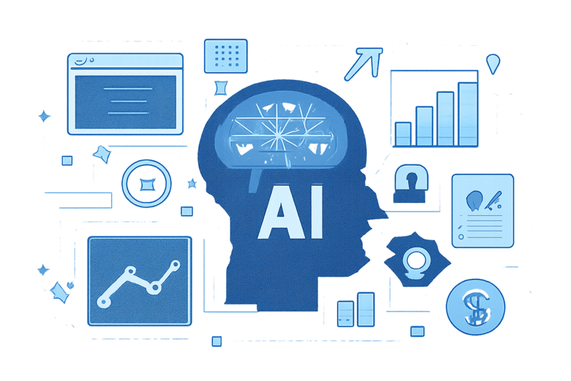 Ilustracao de IA aplicada a prospeccao com elementos de dados