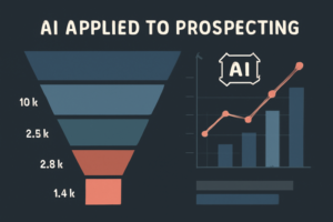 Ilustracao de IA aplicada a prospecção com grafico de funil