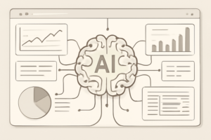 Ilustração técnica de IA conectando leads a um funil de vendas