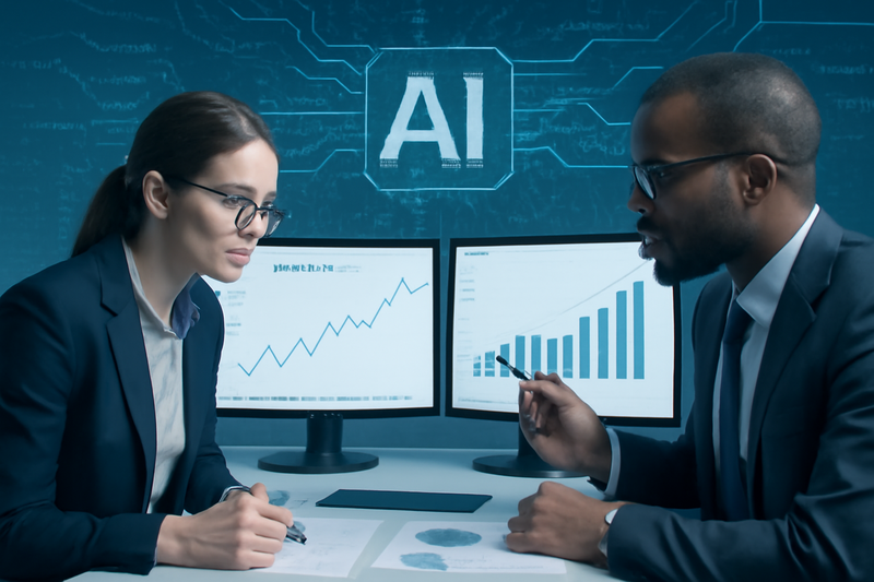 Profissionais analisando indicadores de IA de prospecção