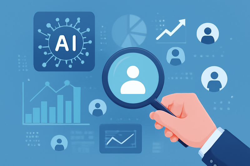 Ilustração de IA aplicada à prospecção de vendas com dados e contatos