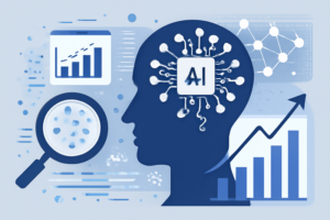 Ilustração de IA aplicando prospecção em vendas com gráficos