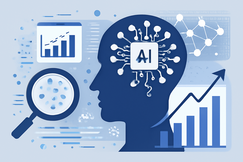 Ilustração de IA aplicando prospecção em vendas com gráficos