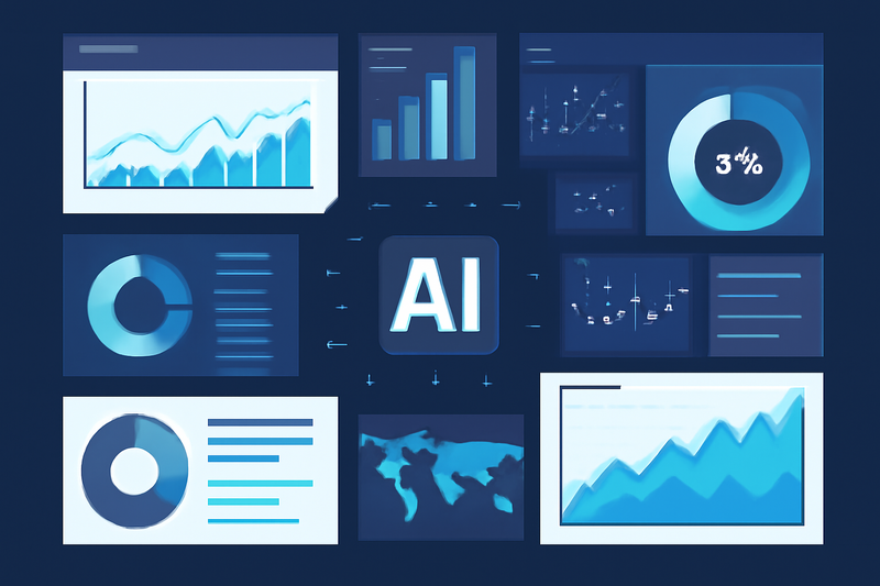 Ilustracao de IA aplicando prospecção no funil de vendas com dashboards