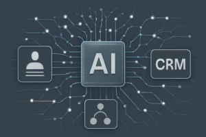 Ilustração de IA com dados de prospecção e CRM