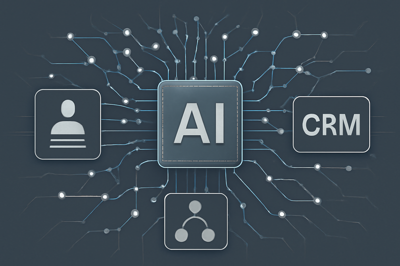 Ilustração de IA com dados de prospecção e CRM