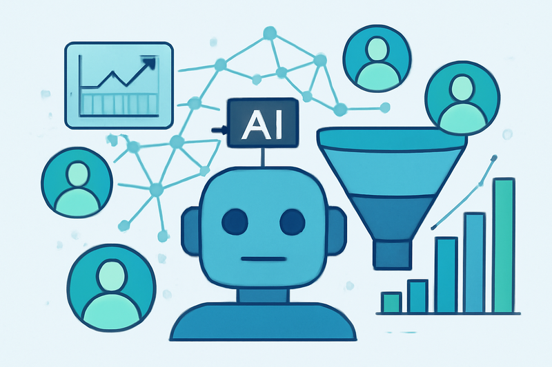 IA de prospecção ilustracao conectando dados a leads
