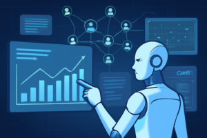 Ilustração de IA aplicando prospecção em funil de vendas com dados