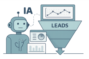 Ilustração de IA analisando dados de leads em um funil de vendas