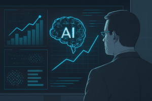 Profissional analisando dados de IA para prospecção