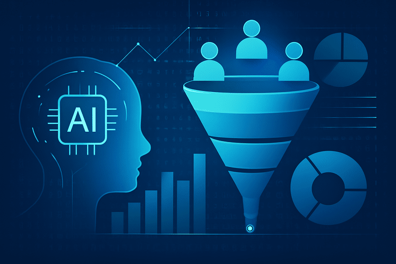 Ilustração de IA na prospecção e funil de vendas