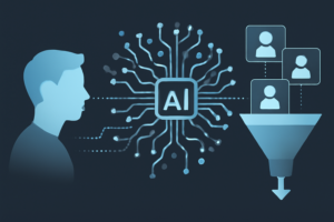 IA de prospecção com fluxo de dados e funil de vendas