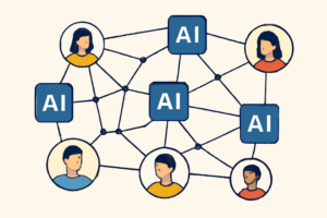 Ilustração de IA conectando dados a leads no funil de vendas