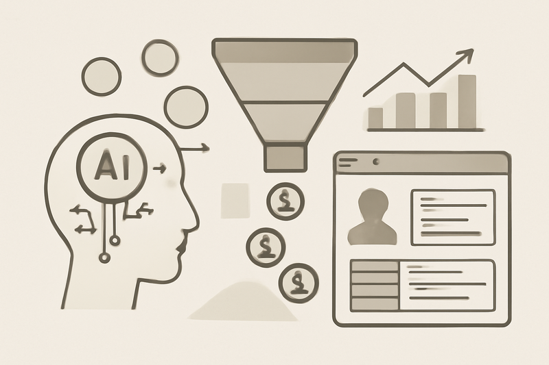 Ilustracao de IA aplicada a prospeccao com funil de vendas